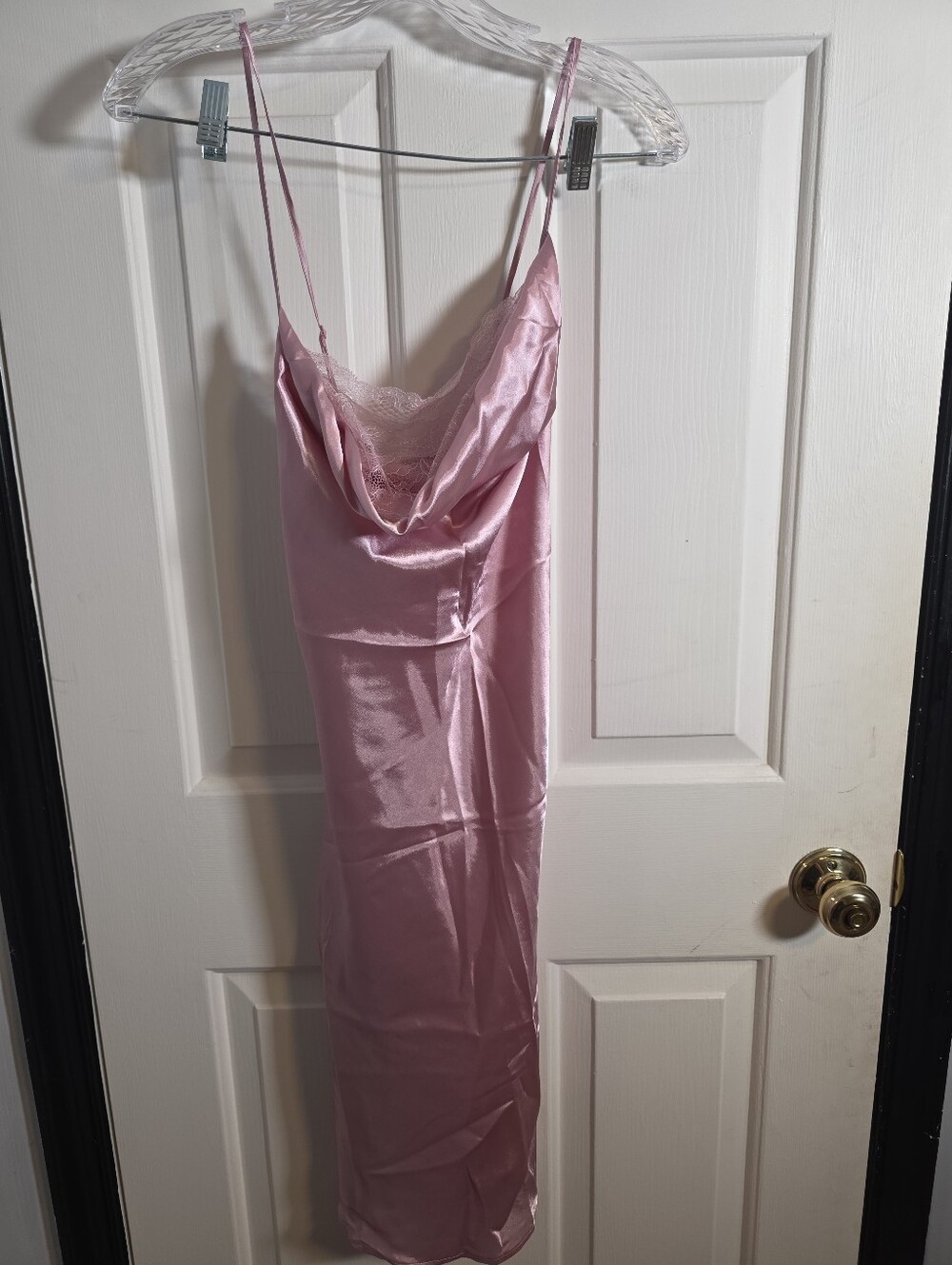 Satin Cowl Neck Slip in Soft Pink Size Medium